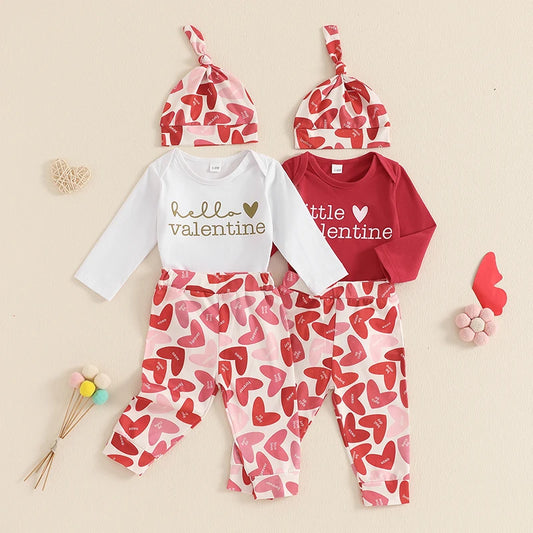 Baby Girls Valentine’s Letter Romper & Heart Pants Set