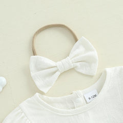 Baby Girl Solid Color Short Sleeve Onesie with Headband