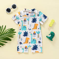 Kids Boys Dinosaur Printed Short Sleeve Zipper Swimsuit