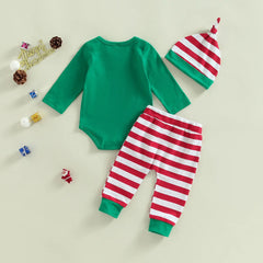0-12M Baby Christmas Outfit Letter Print Jumpsuit & Hat Set
