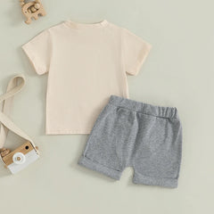 Toddler Boy Dinosaur Print Short Sleeve Tee & Solid Shorts Summer Set