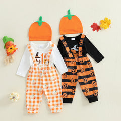 Newborn Baby Boy Pumpkin Romper, Pants & Beanie Halloween Outfit