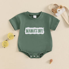 Baby Boy Short Sleeve Round Neck Letter Embroidery Romper