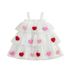 Toddler girl Valentine’s Sleeveless Dress with Star and Heart Prints