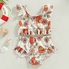 0-3Years Baby Girl Swim Set Flower/Bull Head Print