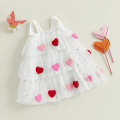 Toddler girl Valentine’s Sleeveless Dress with Star and Heart Prints