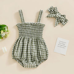 Baby Girl Summer Floral Plaid Onesie