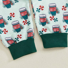 Toddler Baby Boy Coffee Print Sweatshirt & Pants Christmas Outfit
