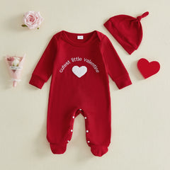 0–18M Baby Unisex Long Sleeves and Heart Embroidery Valentine’s Romper