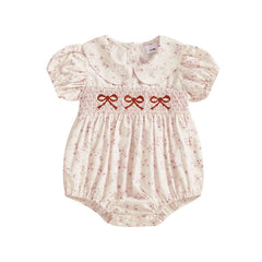 Baby Girls Onesie Bowknot Embroidered Print