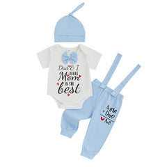 Baby Boy Letter Print Romper, Pants & Hat Set