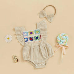 Summer Baby Girl Crochet Romper | Bow Headband
