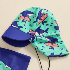 Baby Boy Rash Guard Zip-Up Swimsuit with Sun Hat