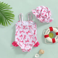 Baby Girl Watermelon Print Swimsuit With Hat
