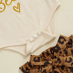 Baby Girl Leopard Romper, Pants & Headband Outfit