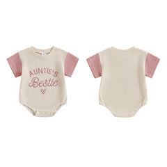 Baby Girl "Auntie's Bestie" Contrast Color Letter Embroidery Waffle Onesie