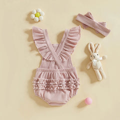 Baby Girls Floral Print Ruffle Onesie with Matching Headband Set