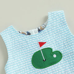 12M - 3T Baby Girl Sleeveless Golf Embroidery Tank Tops + Ruffle Shorts Set