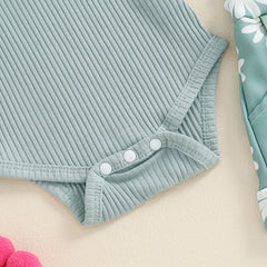 Baby Girl Flower Print Onesie & Suspender Shorts Set