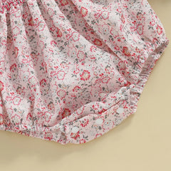 Newborn Baby Girl Short Sleeve Doll Collar Floral Print Onesie