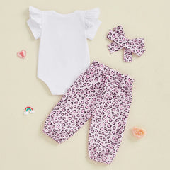 Baby Girl Leopard Romper, Pants & Headband Outfit