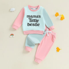 Baby Girls "Mama's Little Bestie" Long Sleeve Top & Drawstring Pants Set