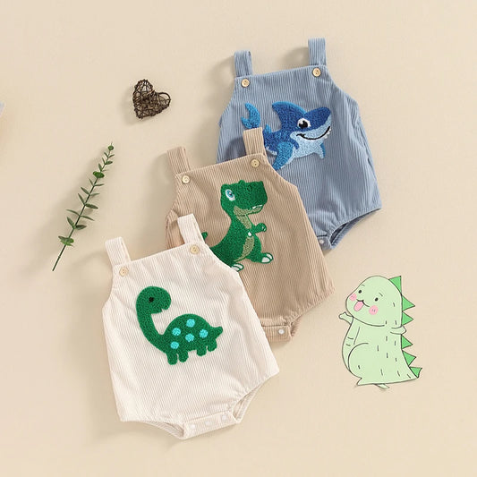 Unisex Sleeveless Dinosaur/Shark Embroidery Romper