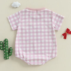 Baby Girls Western Boots Embroidered Plaid Short-Sleeve Onesie