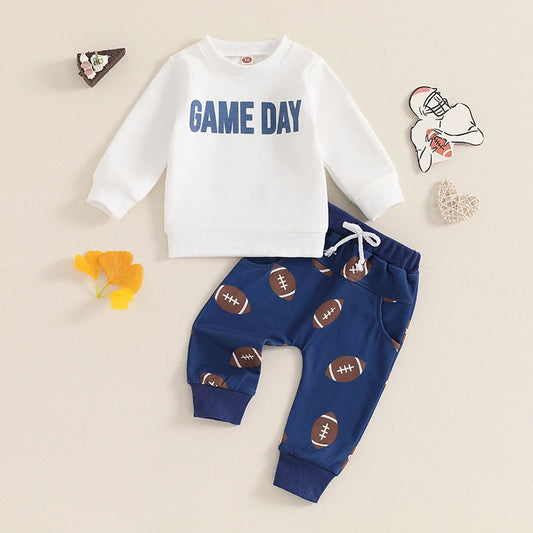 Baby Boys Letter Pullover & Rugby Pants Fall Outfit