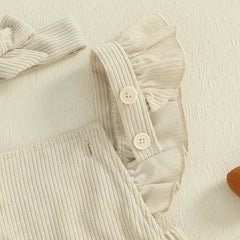 Baby Girls Rugby Embroidery & Headband Romper Set