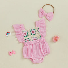 Summer Baby Girl Crochet Romper | Bow Headband