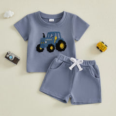12M - 5T Baby Boys Tractor Embroidery Tops and Shorts Set
