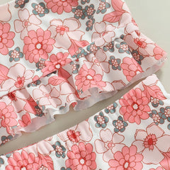 0-3Years Baby Girl Swim Set Flower/Bull Head Print