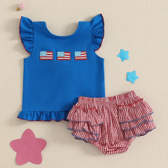 Baby Girls Independence Day Flag Embroidery Shorts Sets