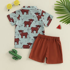 Toddler Baby Boy Western Print Shirt, Bow Tie & Shorts Gentleman Outfit