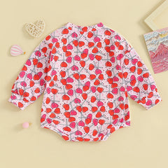 0–18M Baby Girls Valentine’s Lollipop Heart Bubble Romper