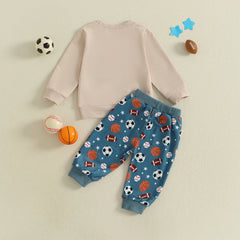 Baby Boy Football Embroidered Top & Drawstring Pants Fall Set
