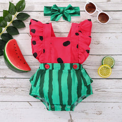 Newborn Baby Girl Watermelon Print Onesie With Headband