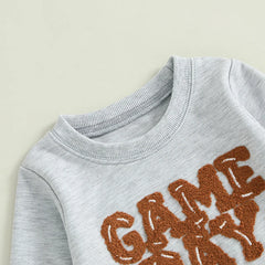 Toddler Boy "Game Day" Embroidered Long Sleeve Top & Denim Pants Fall Outfit