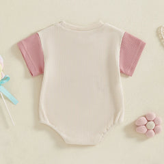 Baby Girl "Auntie's Bestie" Contrast Color Letter Embroidery Waffle Onesie