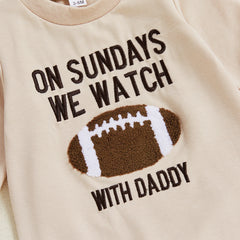 Baby Boys Fall Football Embroidery Long Sleeve Romper