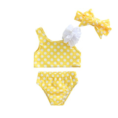 0-3Years Kid Girls 2pcs Swimsuit Sleeveless Dot / Cup Cake Print Tops Summer Beach Shorts