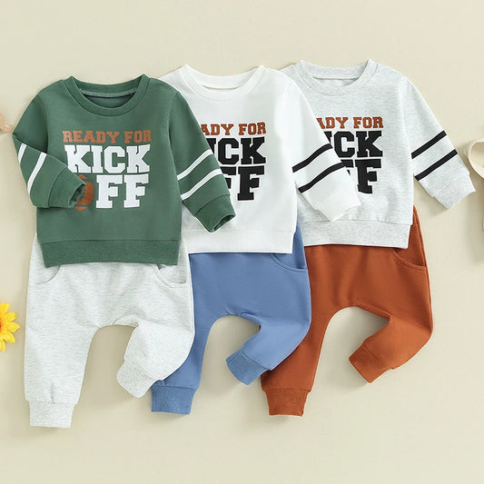 Toddler & Baby Boy Letter & Football Print Long Sleeve Pullover with Pants
