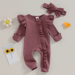 Newborn Baby Girl Ruffle Long Sleeve Zipper Romper