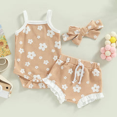 0–18M Baby Girl Floral Romper Set & Headband
