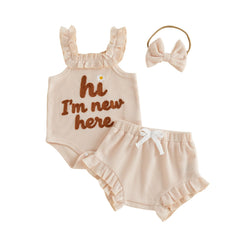 Baby Girl Letter Floral Embroidery Outfit Set