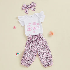Baby Girl Leopard Romper, Pants & Headband Outfit