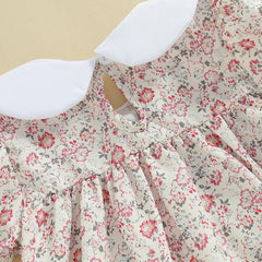 Newborn Baby Girl Short Sleeve Doll Collar Floral Print Onesie