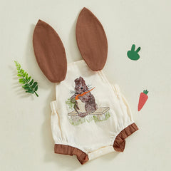 Baby Boys Sleeveless Bunny Carrot Embroidery Overalls