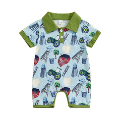 Baby Boys Short Sleeve Lapel Western Elements Romper